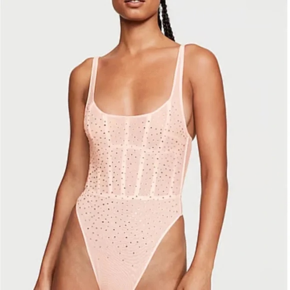 Victoria's Secret Pink Mesh Rhinestone Bodysuit